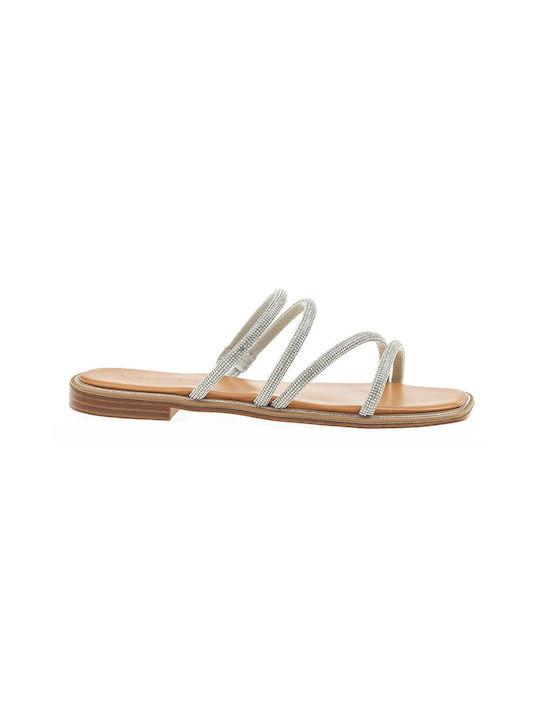 Verde Women's Flat Sandals in Silver Color