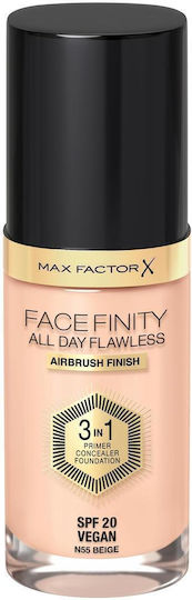 Max Factor Facefinity All Day Flawless 3 in 1 Liquid Foundation SPF20 55 Beige 30ml