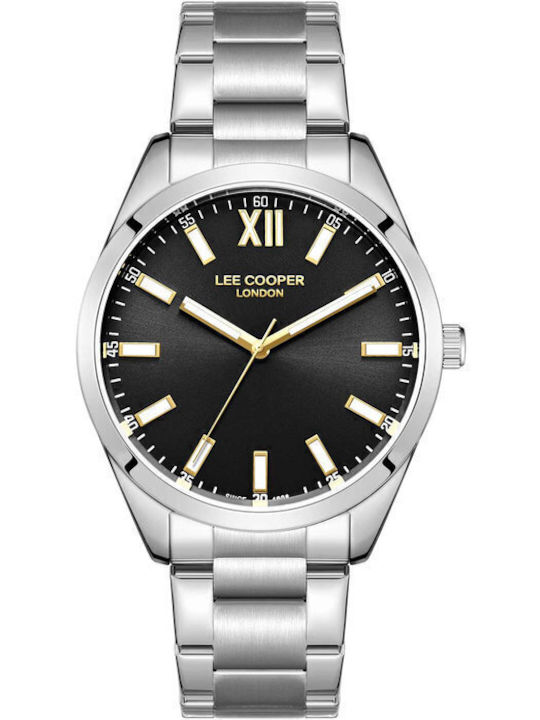 Lee Cooper Ανδρικό Ρολόι 41mm Μπαταρίας με Ασημί Μεταλλικό Μπρασελέ
