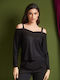 Women's Blouse with V Neckline Black