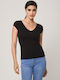 Women's Blouse with V Neckline Black