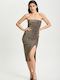 Summer Midi Evening Strapless Dress Gold
