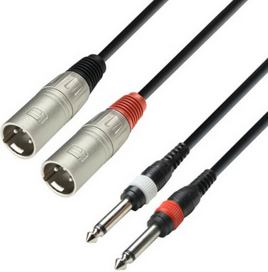 Adam Hall XLR Cable Male - 2 x 6.3mm Male Black 3m K3TMP0300