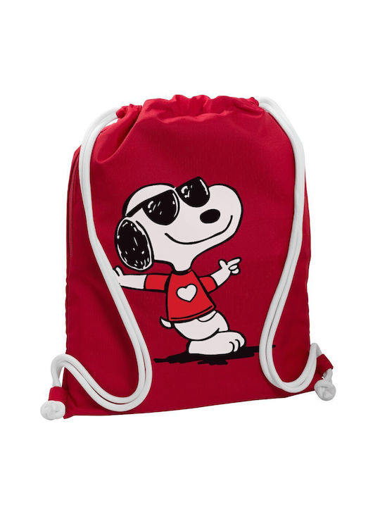 Snoopy Heart Backpack Bag Gymbag Red Pocket 40x48cm & Thick Cords