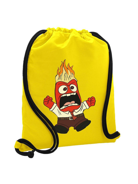 Inside Out Anger Backpack Drawstring Gymbag Yellow Pocket 40x48cm & Thick Cords