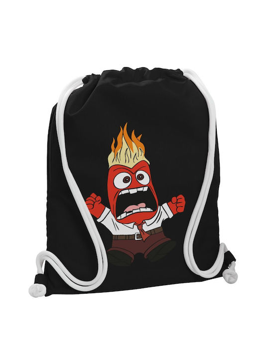 Inside Out Anger Backpack Drawstring Gymbag Black Pocket 40x48cm & Thick White Cords