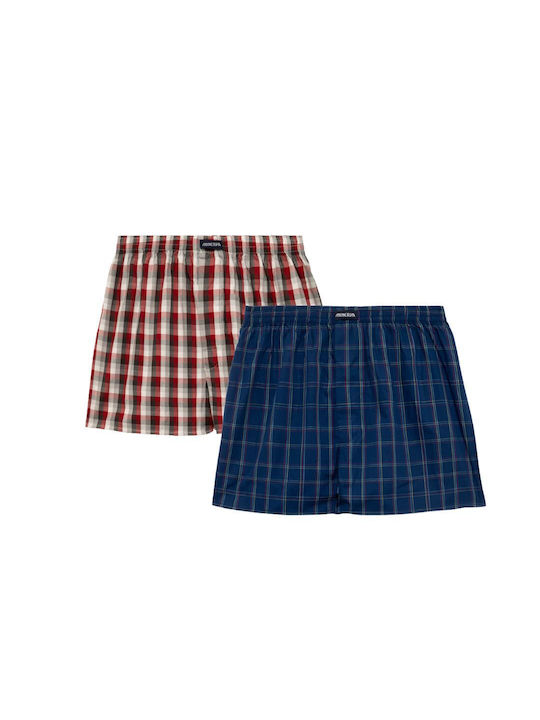 Minerva Men's Boxers Bordeaux-blue Checkered 2Pack