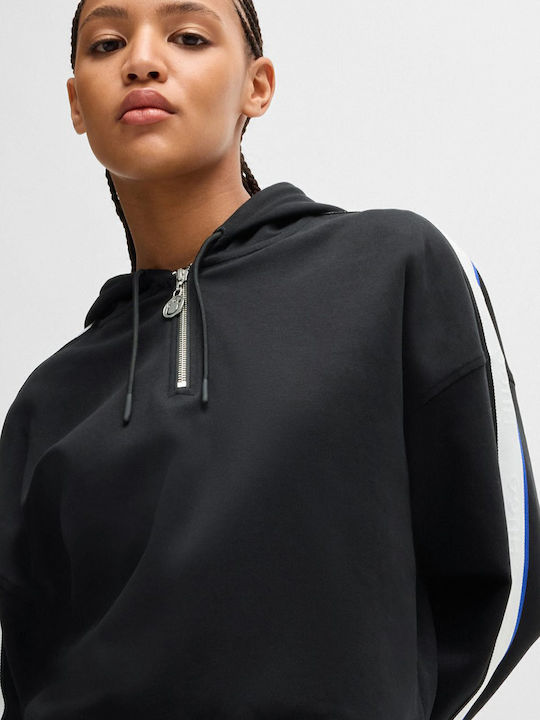 Cropped Γυναικείο Φούτερ με Κουκούλα Black
