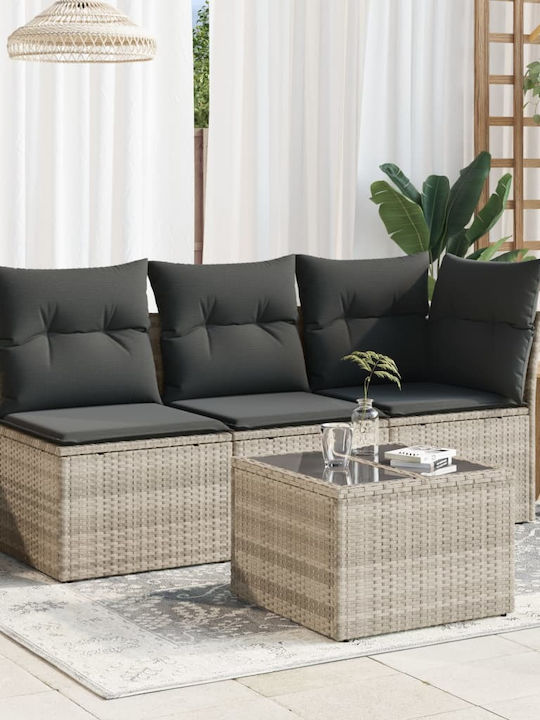Sitting Room Outdoor Free Standing Table with Glass Surface and Rattan Frame Natural 55x55x37cm