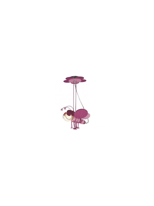 Lucas Kids Metallic / Wooden / Plastic Single Ceiling Light E27 Μελισσούλα Pink 40W