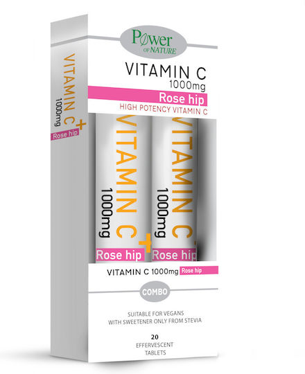 Power Health High Potency Vitamin C Rose Hip Βιταμίνη για Ενίσχυση του Ανοσοποιητικού, τo Δέρμα & Αντιοξειδωτική δράση 1000mg Πορτοκάλι 2 x 20 αναβράζοντα δισκία