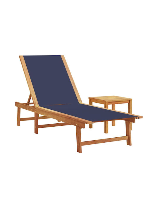 Liegestuhl Hölzernes mit Kissen Blau 170x66x33.5cm.