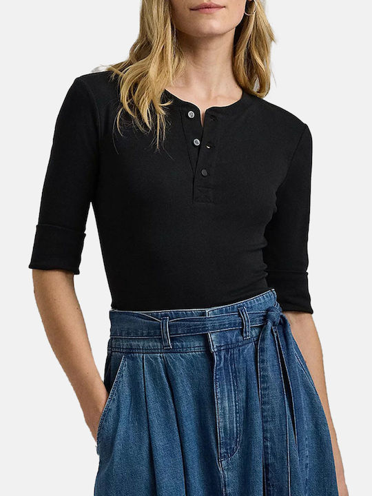 Ralph Lauren pentru Femei Bluză din Bumbac cu Mânecă 3/4 Black