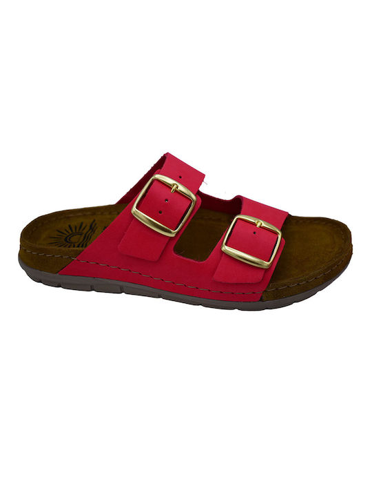 Sunny Sandals Leather Women's Flat Sandals Anatomic in Red Color