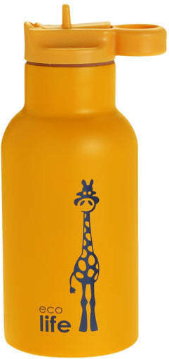 Ecolife Animals Stainless Steel Kids Water Bottle Thermos with Straw Yellow 350ml