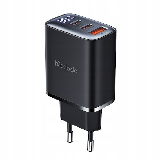 Mcdodo Ladegerät ohne Kabel GaN mit USB-A Anschluss und 2 USB-C Anschlüsse 30W Stromlieferung Schwarzs (CH-2180)