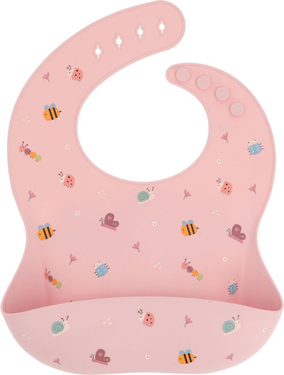 Tutete Bugs Waterproof Bib Silicone with Button & Pocket Pink for 6 m+