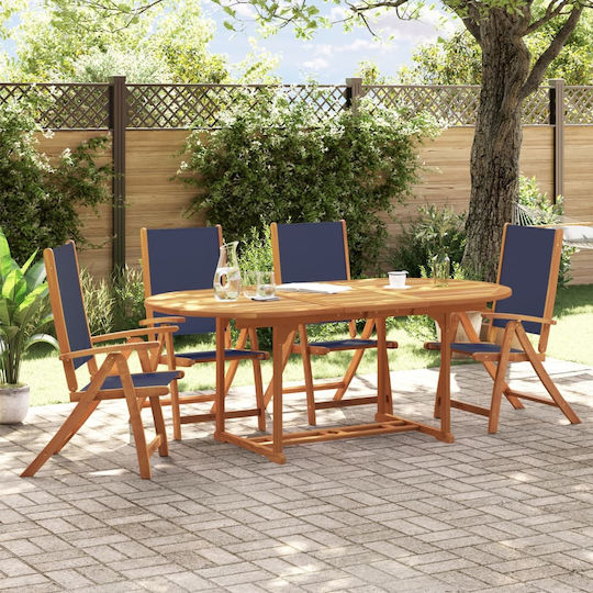 Garden & Outdoor Furniture Sets Dining Room Set 5 Pieces Blue with Umbrella Holder
