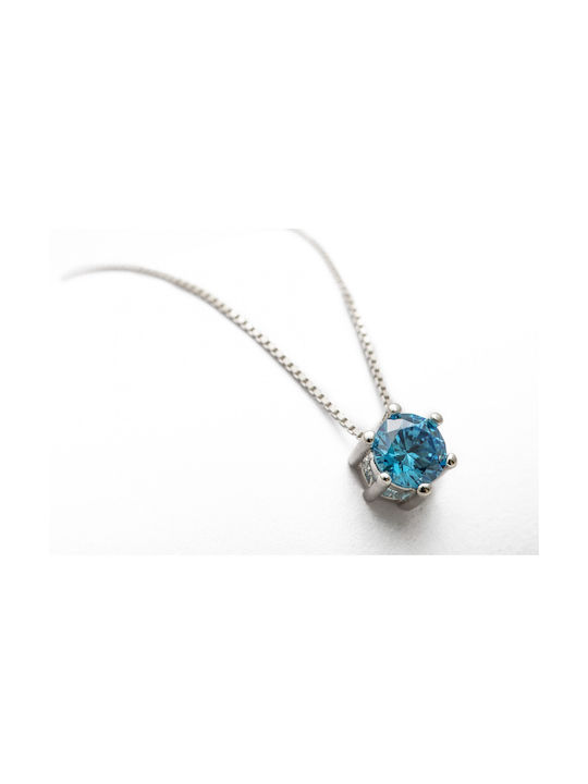 Nz1096 Κολιέ Ασημένιο Στρογγυλό Blue Topaz