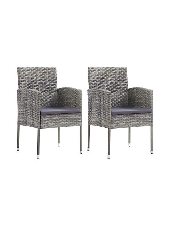 Outdoor-Stuhl Rattan Dark Grey mit Kissen 2Stüc...