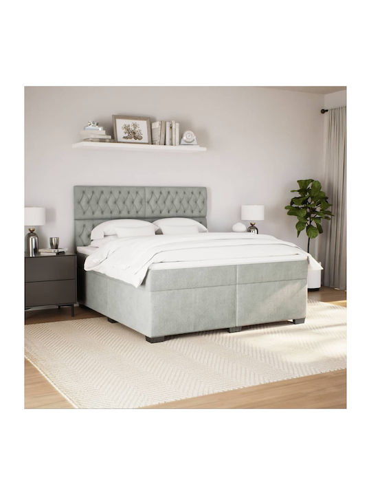 King Size Bed Upholstered with Velvet Light Gra...
