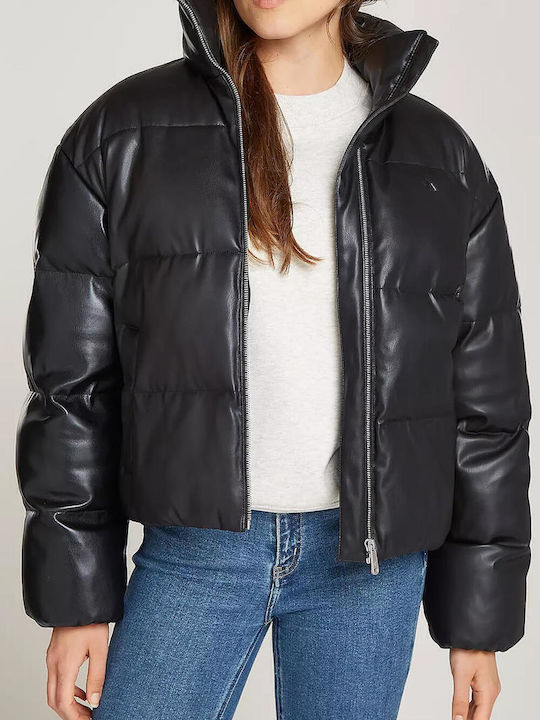 Κοντό Γυναικείο Puffer Μπουφάν για Χειμώνα Black