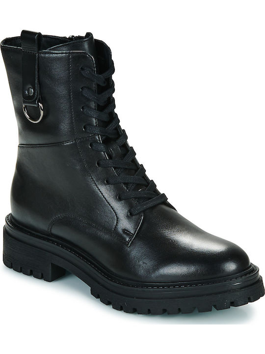 D Iridea Leather Women's Ankle Boots with Medium Heel Black