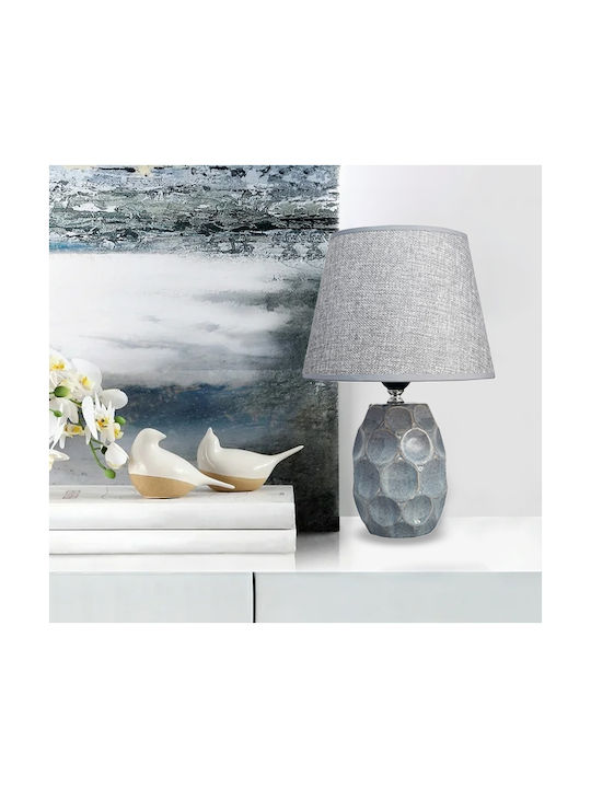 Powertech Keramik Tischlampe für Fassung E27 mit Gray Schirm und Blau Basis 10Stück