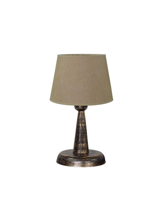Heronia Plastic Vintage Table Lamp for Socket E27 with Beige Shade and Bronze Base