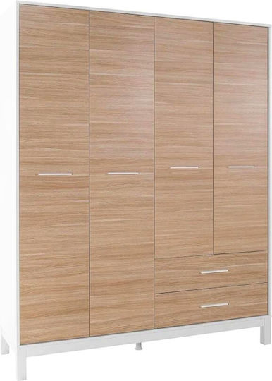 London Τετράφυλλη Ντουλάπα 159x52x202cm Oak / Λευκό