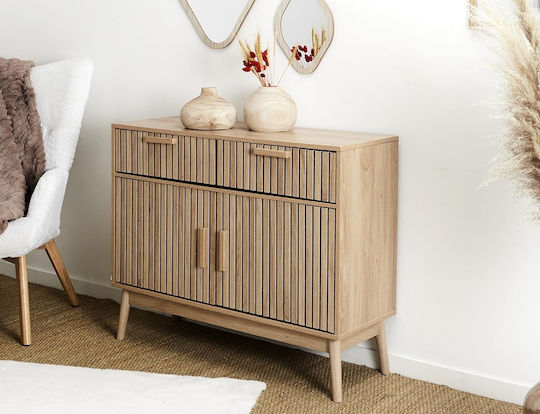 Sideboard Klaus Wooden with Drawers & Mirror Wood Shade Hd0091ygo 100x35x80cm