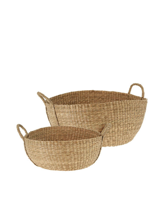 Set of Decorative Baskets Straw with Handles Brown 2pcs