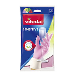 Vileda Γάντια Καθαριότητας Sensitive Πλαστικά Large Ροζ 2τμχ