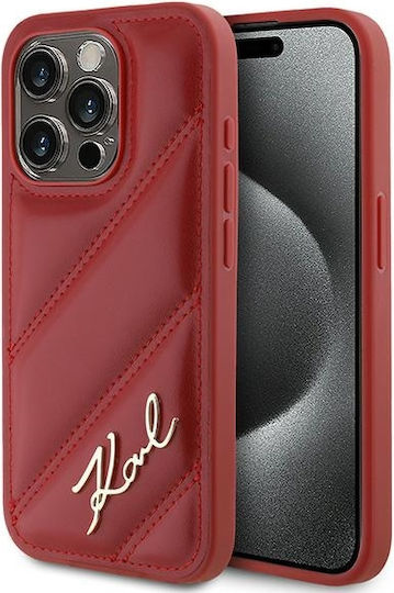 Karl Lagerfeld Diagonal Quilted Script Umschlag Rückseite Kunststoff Rot (iPhone 15 Pro Max)