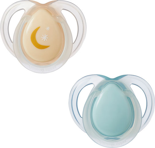 Tommee Tippee Night Time Ортодонтски Биберони Силикон Нощна Синьо Бежово за 0-6 месеци 2бр