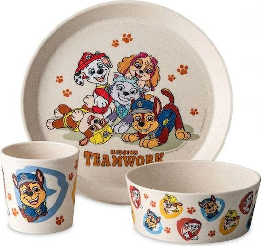 Paw Patrol Set Essgeschirr aus Bambus Beige 3Stück