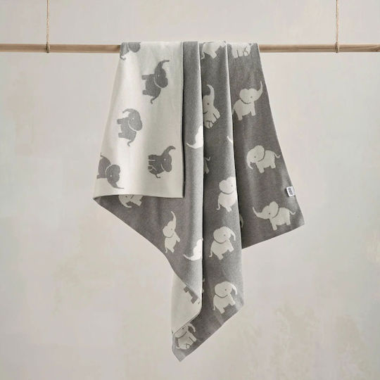 Mamas & Papas Одеяло Детски пелени за пелени Welcome To The World Elephant Плетено Сив 80x100см.