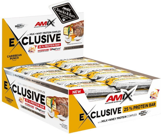 Amix Exclusive Блокчета с 24гр Протеин & Вкус Caribbean Fruits 12x85гр