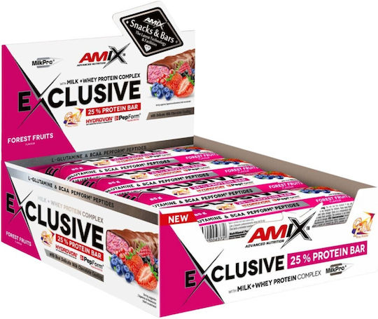Amix Exclusive Μπάρες με 25% Πρωτεΐνη & Γεύση Φρούτα Του Δάσους 12x85gr