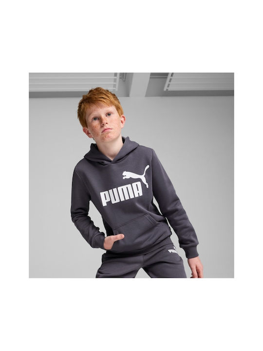 Puma Kids Sweatshirt with Hood Gray Ess+ Big Logo