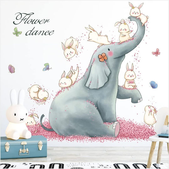 Kids Vinyl Wall Sticker Elephant With Animals And Bunnies