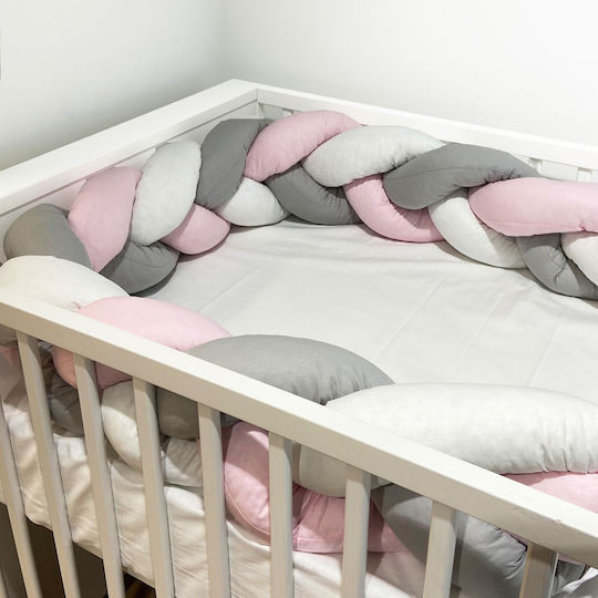 abo Crib Bumpers Braided Inside Pink-white-grey 20x210cm