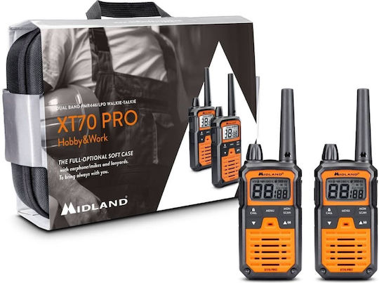Midland XT70 Pro Hobby & Work Transmițător Wireless PMR 0.5W cu Ecran Monocrom Set 2buc Culoare Portocaliu
