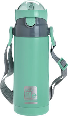 Lifegreen Kids Water Bottle Thermos Stainless Steel with Straw Turquoise 400ml