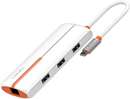 Ldnio USB-Hub 4 Anschlüsse USB 3.0 mit USB-C Anschluss Ethernet Weiß