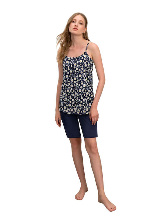 Vamp Sommer Damen Pyjama-Hose Marineblau