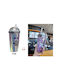 ForHome Glas Wasser aus Plastik mit Strohhalm 450ml