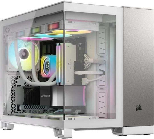 Corsair 2500X Gaming Mikro-Turm Computergehäuse mit Seitenfenster Weiß/Satin-Graues Aluminium