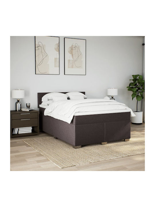 Double Upholstered Bed with Fabric Brown with S...