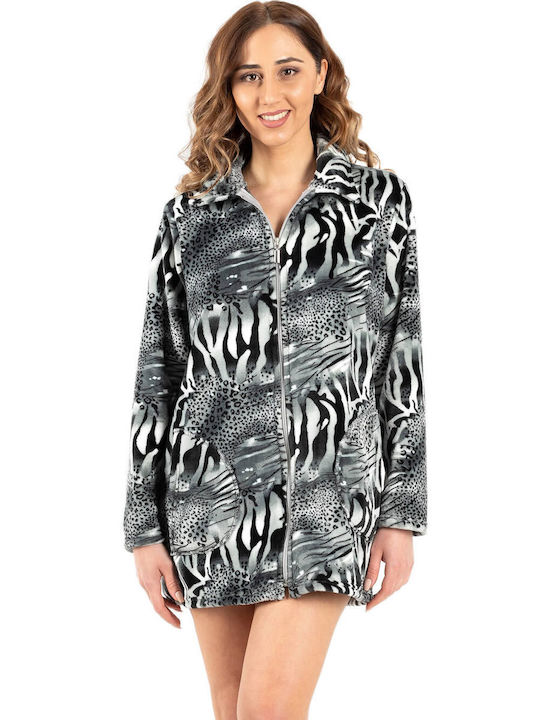 Koyote Winter Women's Fleece Robe Grey Animal